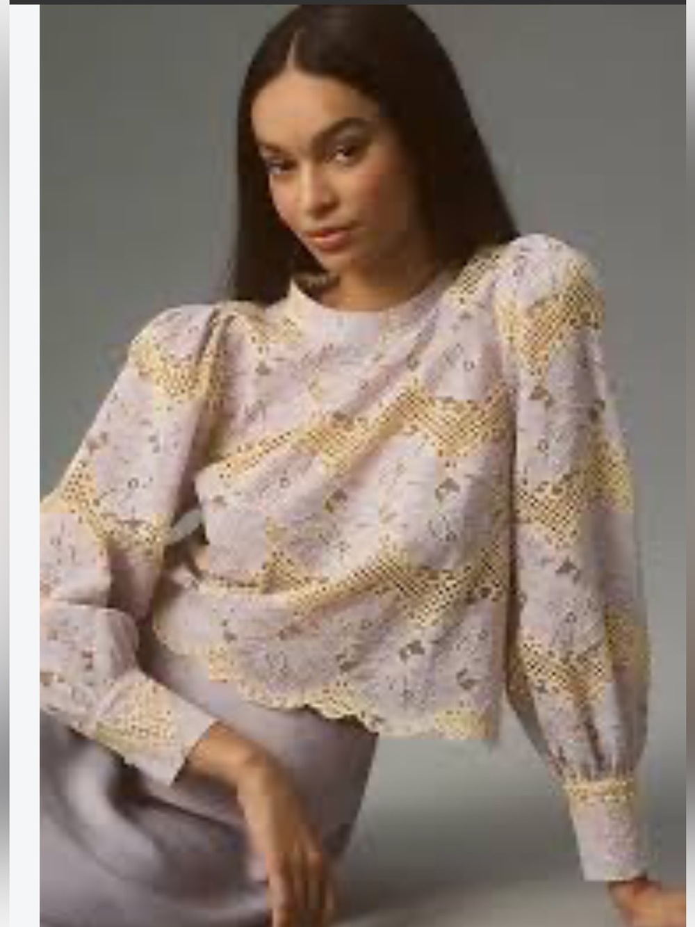 Dolan Left Coast Mock-Neck Lace Blouse-Lavendar and Cream-Medium